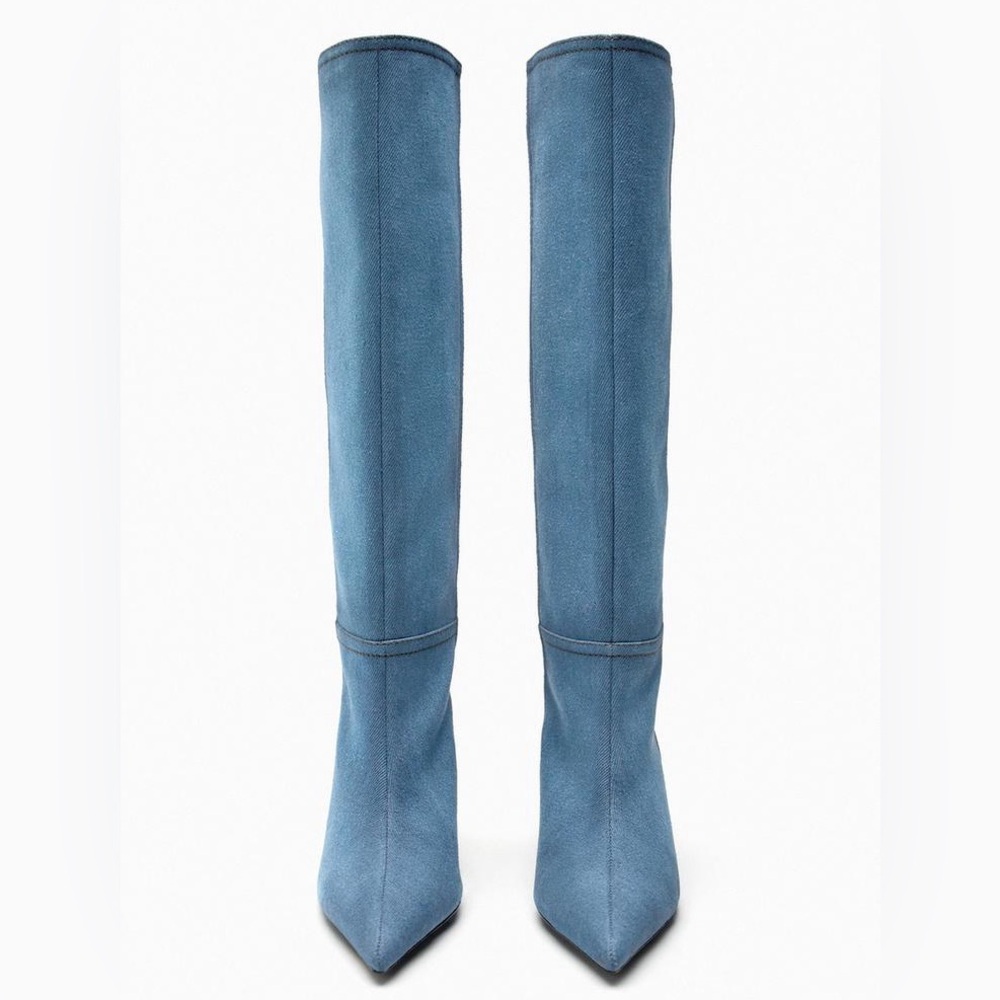 NWT Zara Denim Knee-High Boots Sz 9 - Picture 4 of 16